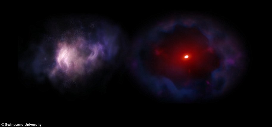 Brutale Galaxien, auch bekannt als Starburst-Galaxien, gelten als Vorläufer massereicher Galaxien wie der Milchstraße in der heutigen Welt.  Dieses Bild ist eine künstlerische Darstellung von ZF-COSMOS-20115, einer 2017 entdeckten Monstergalaxie