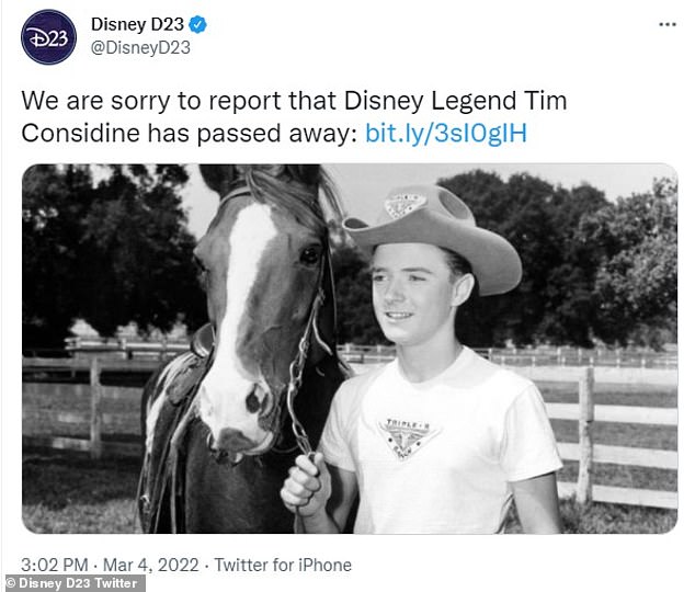 RIP: Disney würdigte Considine in einem Twitter-Post am 4. März, dem Tag nach seinem Tod