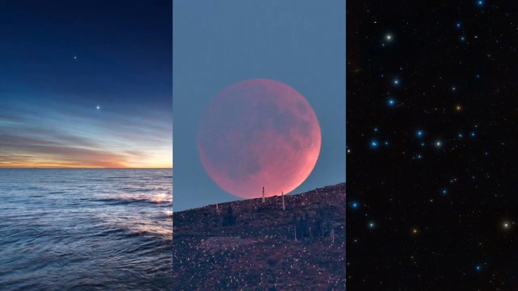 Planeten Dämmerung und Morgendämmerung, Mondfinsternis und Koma-Sternhaufen