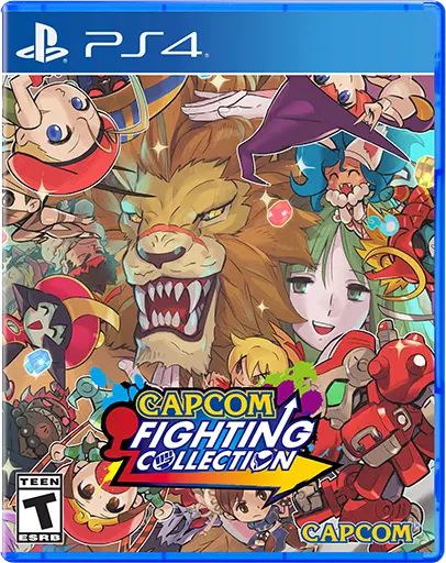 The PlayStation 4 box art from the Capcom Fighting Collection features the Red Earth character Leo prominently  