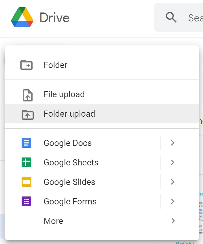 In Google Drive können Sie Ihre Dateien und Daten hochladen, indem Sie auf die Schaltfläche klicken 