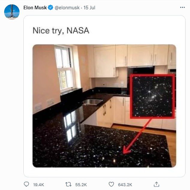 Elon Musk hat dieses Meme letzten Monat gepostet, um sich über die Astronomiefotos von JWST lustig zu machen